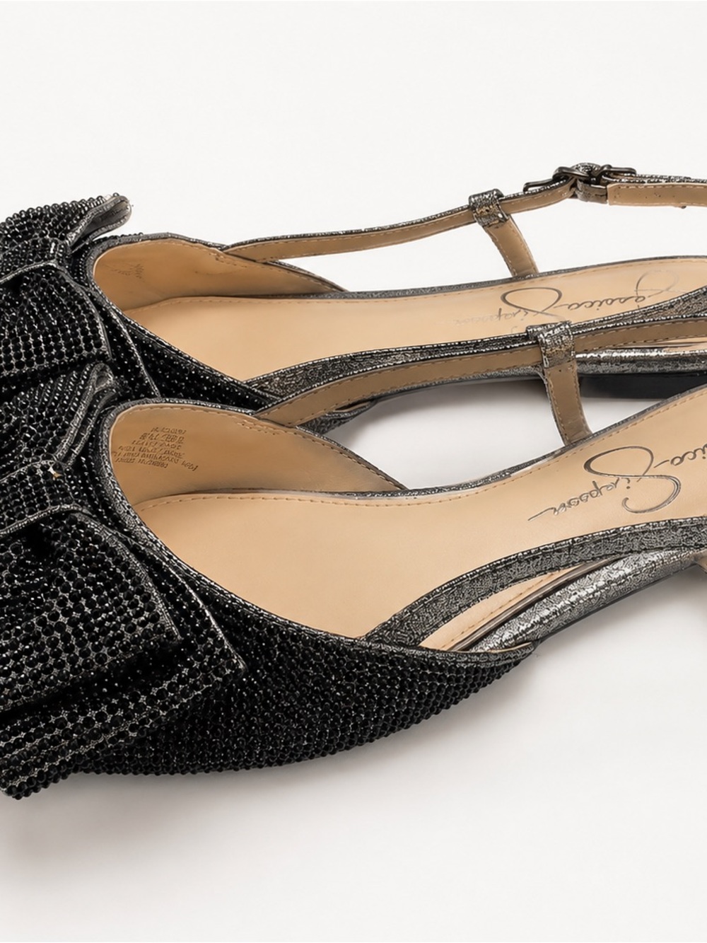 Jessica Simpson Black Crystal Bow Slingback Flats